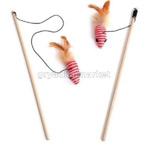 Игрушка-дразнилка WOGY д-кошек Мышка-погремушка сизалевая с пером на палочке l=40см, с колокольчиком