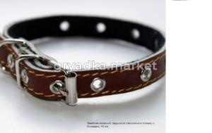 Ошейник кожаный 17мм подшит.спилком-тканью безразмерн-ОК-17-С-Т-Б