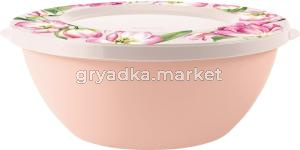 Салатник 3л Flowers с крышкой розовая пудра-20 ПлР