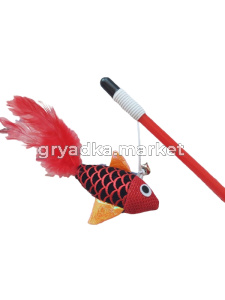 Игрушка-дразнилка NUNBELL д-кошек Рыбка на палочке l=47см с пером и колокольчиком арт.10922-8770 Код