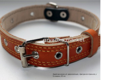 Ошейник кожаный 30мм 2-х слойный-фигурн.строчк.безразмерн-ОК-30-К-ФсБ