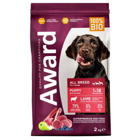 Сухой корм AWARD для щенков от 1 месяца, беременных и кормящих сук всех пород с ягненком и индейкой 
