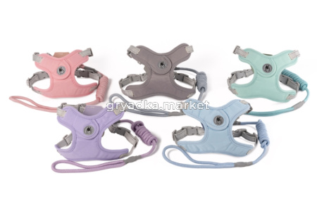 Шлейка-жилет WOGY д/собак р-р S обхват шеи 33-42см, обхват груди 40-48см с круглым поводком l=120см,