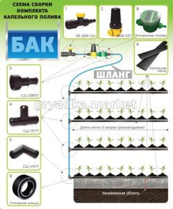 Капельный полив к-т с контроллером (контр+кап.лента дл.24м+переходн+кран) Ист