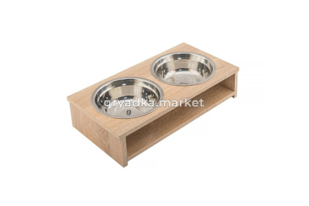 Кормушка д-животных, двойная 2х0,5л, ламинат ДУБ сонома, р-р 36х18,5хh10 (ТМ 