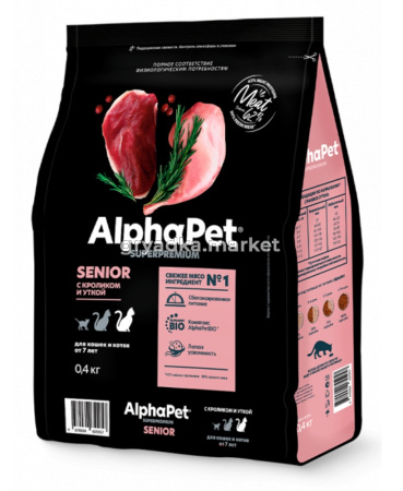 Корм д/кошек сух 400г с кроликом и уткой ALPHAPET 