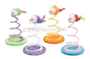 Игрушка WOGY д/кошек Мышка меховая с перьями на спирали h=23см, подставка d=16см, микс арт.2025-3593