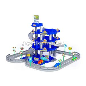 Паркинг 4-уровневый с дорогой и автомобилями синий