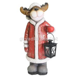 Олень в красной шубке с фонарем L20 W18 H55 см (ПОЛИСТОУН)