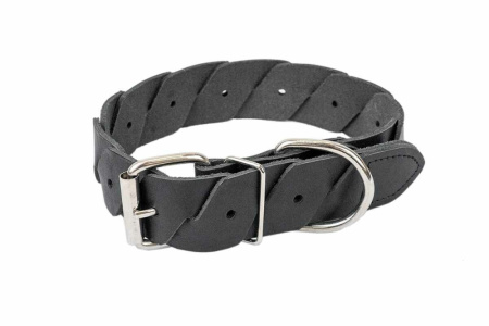 Ошейник кожаный 35мм, об.ш.34-51см строчка КОСА коричневый 1-1