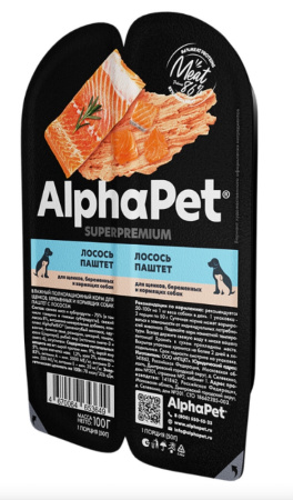 Корм д-щенков,бер и кормящ.соб, конс 100г лосось ALPHAPET 