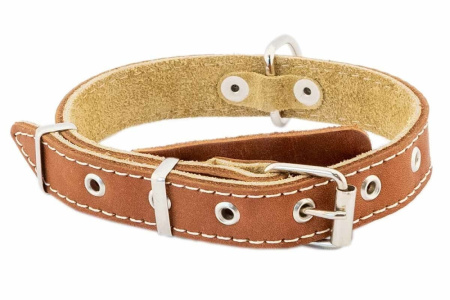 Ошейник кожаный 20мм Друг язычок,2-х слойный 28-40см простроченный 1-1