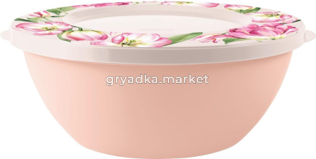 Салатник 3л Flowers с крышкой розовая пудра-20 ПлР