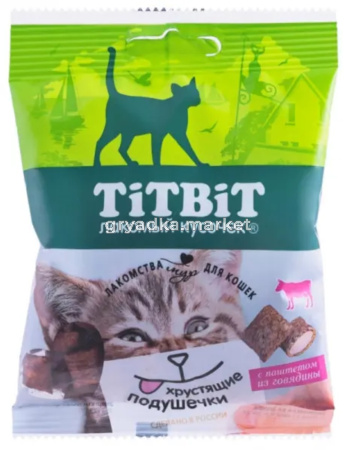 Хрустящие подушечки для кошек с паштетом из говядины 30 г