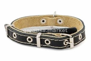 Ошейник кожаный 15мм, об.ш.22-35, простроч, 2х-слойный ECO черный 1-1