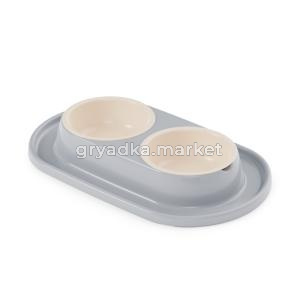 Миска для животных 0,3л двойная (на подставке)(серый) (уп.9)