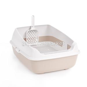 Туалет с высокими бортами, сеткой и совком 50,5х39х23,5см бежевый-4