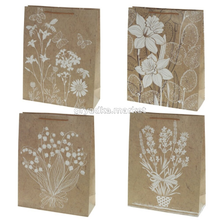 Пакет подарочный (бумага, плотность 210г-м2, блок 12шт), L31 W12 H39,5 см, 4в.