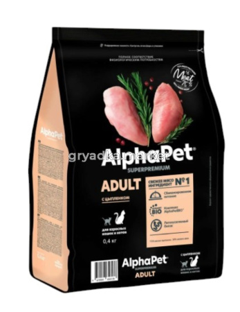 Корм д/кошек сух 400г с цыпленком ALPHAPET 