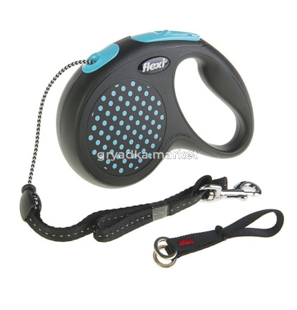 [94026]  Flexi Design М 5м до 20кг поводок-рулетка ТРОС, СИНИЙ 1-12