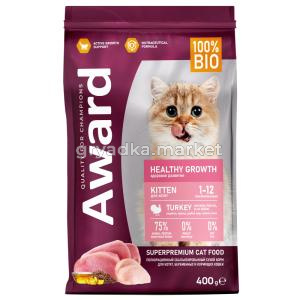 Сухой корм AWARD Healthy growth для котят от 1 месяца, беременных и кормящих кошек с индейкой и кури