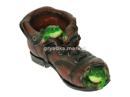 Кашпо Башмак с лягушатами  L26 W15 H15 см (ПОЛИСТОУН)