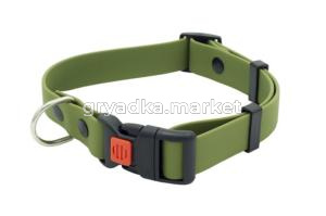 Ошейник из биотана с фастексом, 25мм, обх.шеи. 37-55см, матовый, оливковый