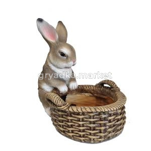 Кашпо фигурное Зайка у корзины L17W26H23 см (ПОЛИСТОУН)