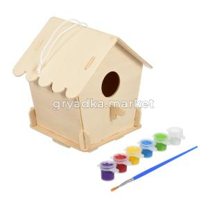 Скворечник Домик для птиц сборный с красками 12.5х12,5х16 см