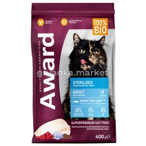 Сухой корм AWARD Sterilized для взрослых стерилизованных кошек с белой рыбой с добавлением семян льн