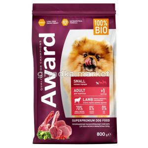 Сухой корм AWARD для взрослых собак мелких и миниатюрных пород с ягненком и индейкой с добавлением б