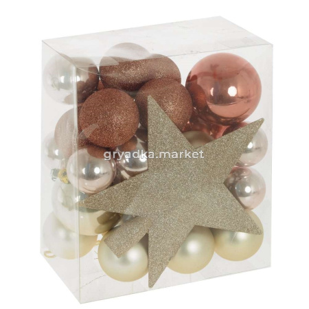 Шары набор с верхушкой (уп.30шт+1звезда) D20-8-6-5-4-3 см