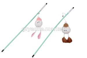 Игрушка-дразнилка WOGY д/кошек Снежок в шапке 14/6х4см с перьями и колокольчиком на палочке l=45см, 