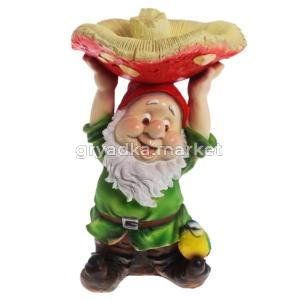 Гном с грибом на голове L31 W31 H48 см