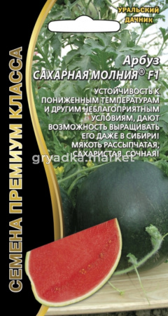 Арбуз Сахарная Молния F1 (УД) ЧСС -ультраран.,шаровид.,1,7-2,3кг.-