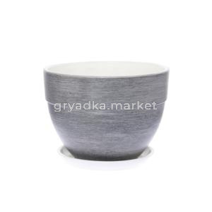 Эбен 4 горшок с поддоном 2,1л d18 h13см овал борт серый