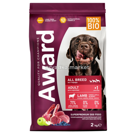 Сухой корм AWARD для взрослых собак крупных пород с курицей и индейкой с добавлением тыквы и шиповни