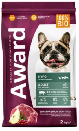 Корм -собак сух 2кг свинина с добавл. брусники, груши и размар. AWARD (Авард)