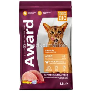 Сухой корм AWARD Urinary для взрослых кошек для профилактики мочекаменной болезни с курицей с добавл
