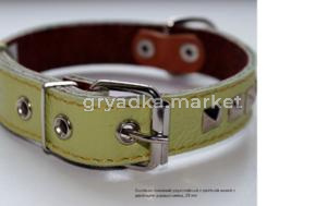 Ошейник кожаный 25мм 2-х слойный цвет.кожа+украшен-ОК-25-ЦК-2У
