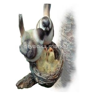 Гнездо с серыми птицами L18W10,5H14,5см (ПОЛИСТОУН)