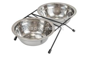 Кормушка д-животных металл. напольная ЕСО с двум.нерж. мисками 2х0.05л D16 черная,термоупак.