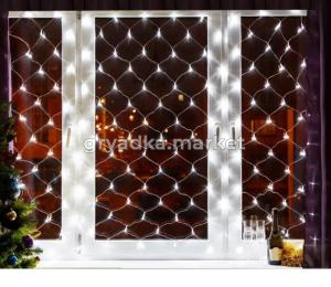 Гирлянда Сетка 192л, 3х2м прозрачный провод, хол. бел., переходник 8 режимов