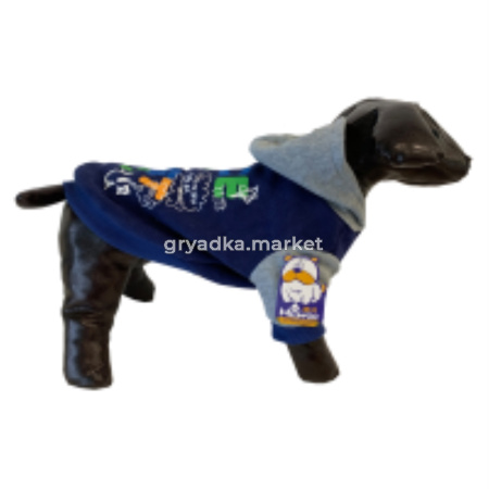 Толстовка д-собак р-р М темно-синяя с капюшоном-ВК-530