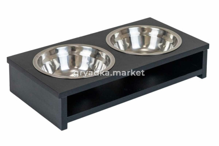 Подставка напольная 2х0,35мл,нерж.миски ЧЕРНЫЙ, р-р 31,5х16хh6,7см 1-1