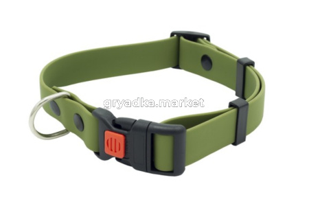 Ошейник из биотана с фастексом, 25мм, обх.шеи. 37-55см, матовый, оливковый