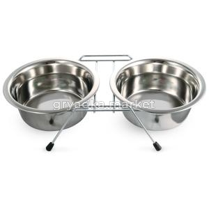 Миска металлическая на подставке, 2*0,20л, Triol