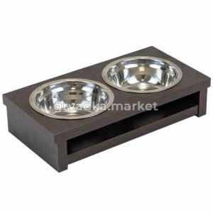 Подставка напольная 2х0,25мл,нерж.миски ВЕНГЕ, р-р 29,2х15хh6,7см 1-1