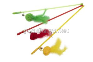 Игрушка дразнилка Помпон с пером на палочке 48см с колокольчиком арт.10123-0914-ЧД