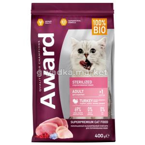 Сухой корм AWARD Sterilized для взрослых стерилизованных кошек с индейкой и курицей с добавлением кл